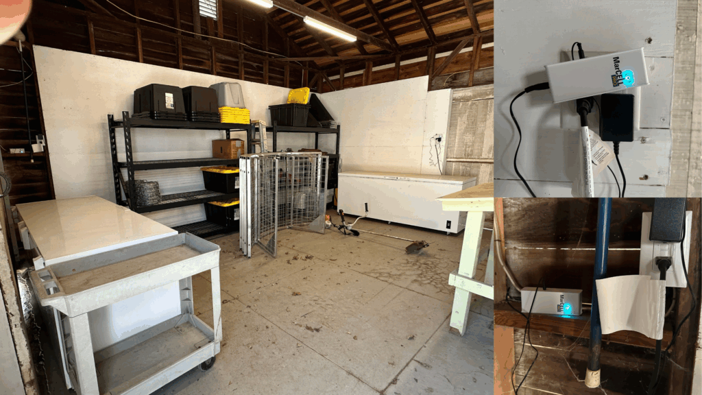 Two mountain lion bait freezers equipped with MarCell wireless freezer monitors.